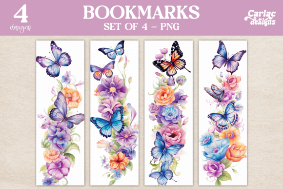 Butterflies Bookmarks, Flowers Bookmarks Graphic Crafts By Carla C Designs