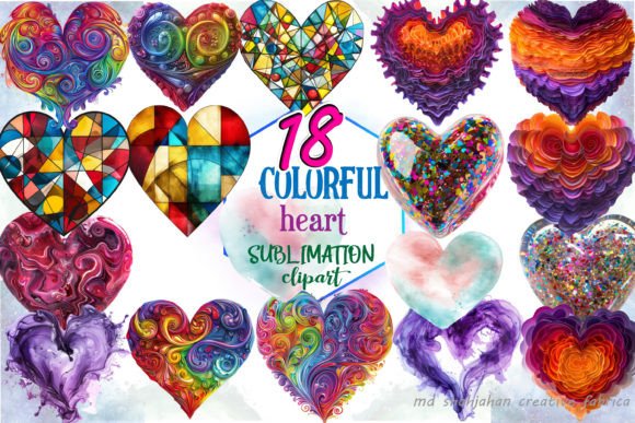 Colorful Heart Clipart, Vibrant Heart Afbeelding Afdrukbare Illustraties Door Md Shahjahan