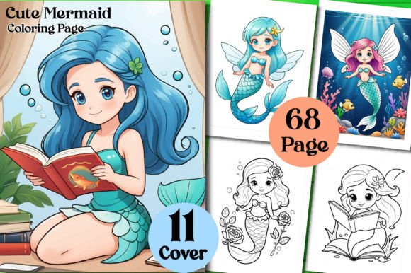 Cute Mermaid Coloring Book for Kids Graphic Coloring Pages & Books Kids By Vintage