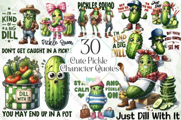 Cute Pickle Character Quotes Sublimation Grafik Druckbare Illustrationen Von JaneCreative
