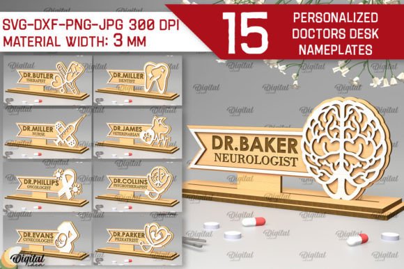 Doctors Desk Nameplates Laser Cut Bundle Illustration SVG 3D Par Digital Idea