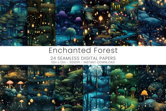 Enchanted Forest Digital Paper, JPG Grafika Tła Przez Mehtap
