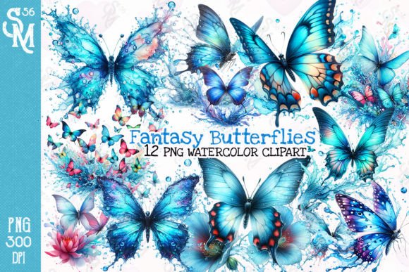 Fantasy Butterflies Clipart PNG Graphics Gráfico Ilustrações para Impressão Por StevenMunoz56