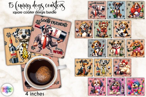 Funny Dogs with Wine Coasters Bundle Graphic Crafts By Designs by Ira