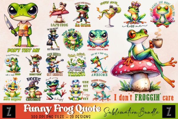 Funny Frog Quote Bundle Graphic Print Templates By Zemira