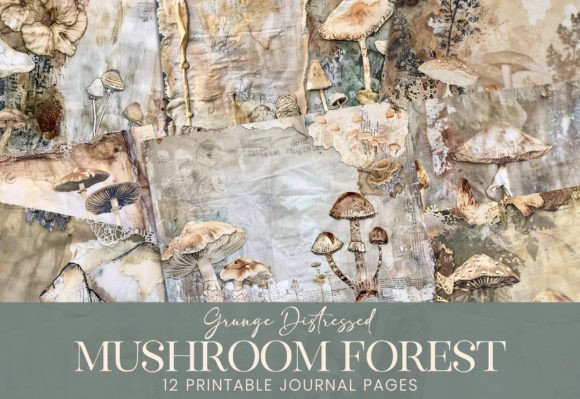 Grunge Mushrooms Mixed Media Collage Art Afbeelding Achtergronden Door Visual Gypsy