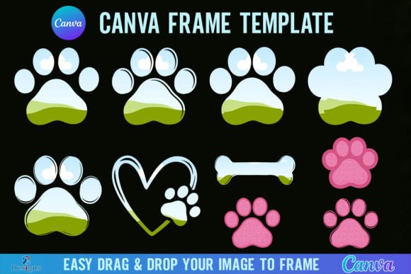 Paw Print Canva Frame Template Dog Bone Grafika Rękodzieła Przez 2B Designs