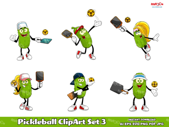 Pickleball Cartoon ClipArt 3 Grafik Druckbare Illustrationen Von HitToon