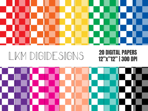 Rainbow Checkered Digital Paper Graphic Patterns By LKMDigiDesigns