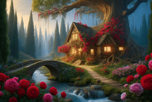 Rose Vine Cottages - Enchanted Realms Graphic AI Graphics By Pamela Arsena