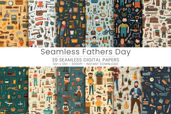 Seamless Fathers Day Digital Paper Graphic Patterns By Mehtap