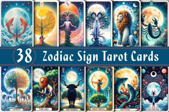 Zodiac Sign Tarot Cards Sublimation Grafik Druckbare Illustrationen Von Dreamshop