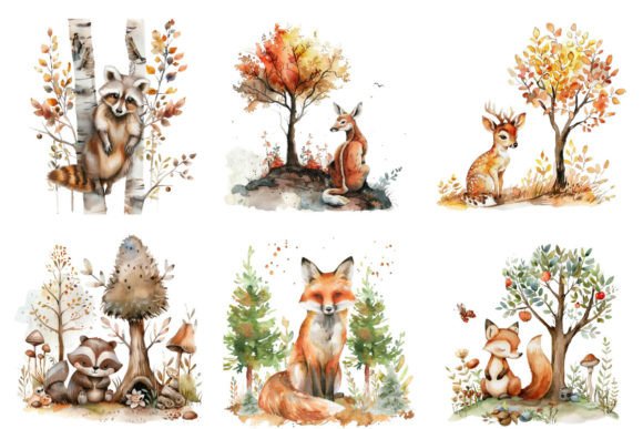 Watercolor Woodland Animal Clipart Illustration PNG transparents AI Par Nayem Khan
