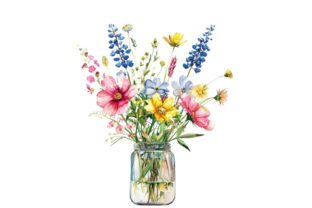 Watercolour Wildflowers in Glass Jar Illustration PNG transparents AI Par Nayem Khan 3