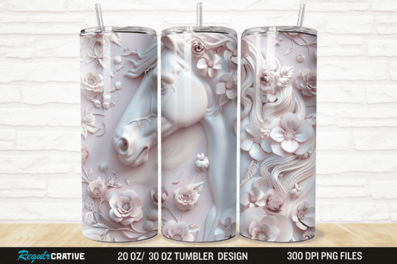 3D Floral Horse 20 / 30 Oz Tumbler Wrap Grafik Druckbare Illustrationen Von Regulrcrative