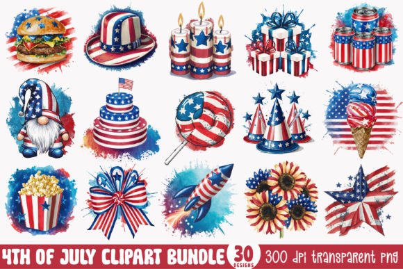 4th of July PNG Clipart Bundle Graphic Illustrations By CraftlabSVG