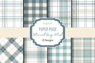 Blue and Beige Plaid Digital Paper Graphic Patterns By Mystic Mountain Press 1