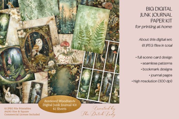 Bordered Woodlands Junk Journal Kit Graphic Crafts By daphnepopuliers