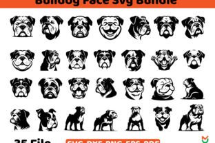 Bulldog Face Svg Bundle Gráfico Ilustrações para Impressão Por Uniquemart 1