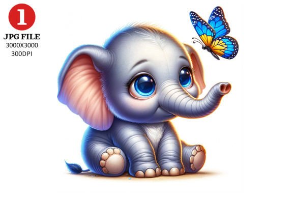 Elephant with Butterfly Clipart PNG Graphic AI Illustrations By TheDigitalStore247
