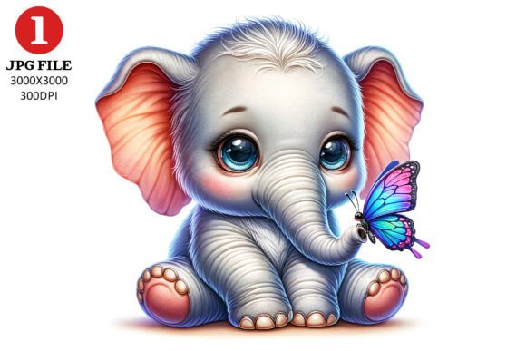 Elephant with Butterfly Clipart PNG Grafik Plotterdateien Von TheDigitalStore247