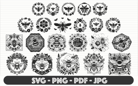 Floral Bee Bundle Svg, Bee Honey Svg, Graphic Illustrations By pixelworld