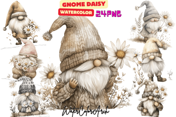 Gnome Daisy Clipart Grafica Generati dall’IA Di WaterColorArch