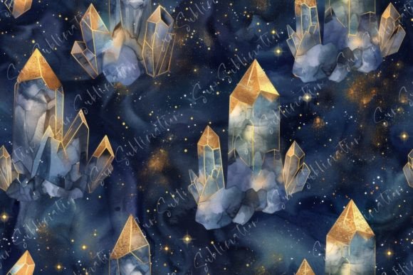 Mystical Crystals in Space Watercolor Gráfico Padrões de Papel Por Sun Sublimation