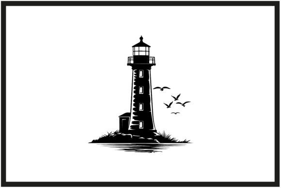 Nautical Lighthouse Silhouette Clipart Gráfico Ilustraciones Imprimibles Por N-paTTerN