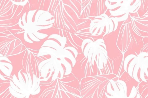 Pink and White Tropical Leaves Seamless Gráfico Patrones de Papel Por Sun Sublimation