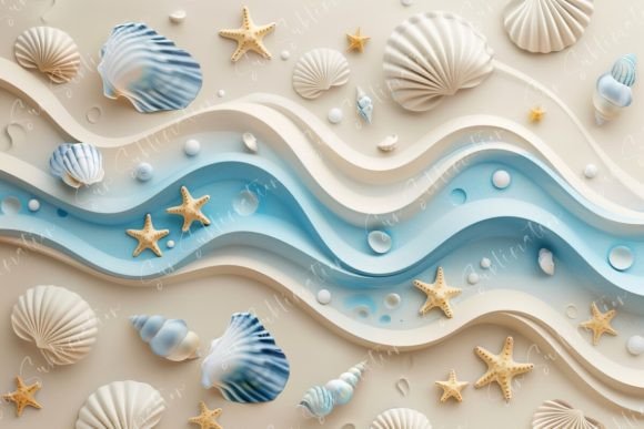 Seaside Serenity: Shells and Starfish Illustration Modèles de Papier Par Sun Sublimation