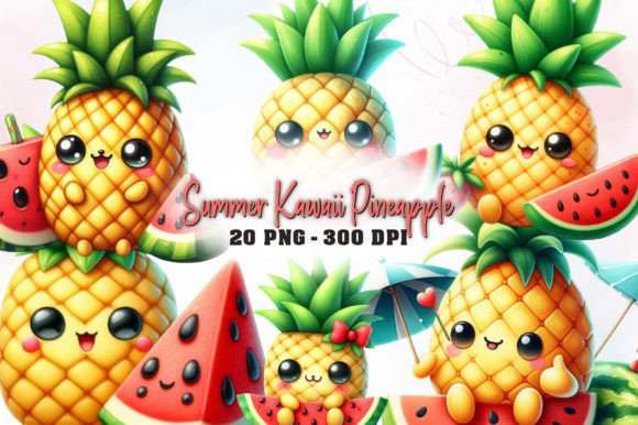 Summer Kawaii Pineapple Sublimation Graphic Illustrations By RevolutionCraft