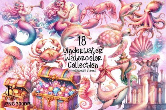 Underwater Watercolor Collection Clipart Graphic Illustrations By LQ Design