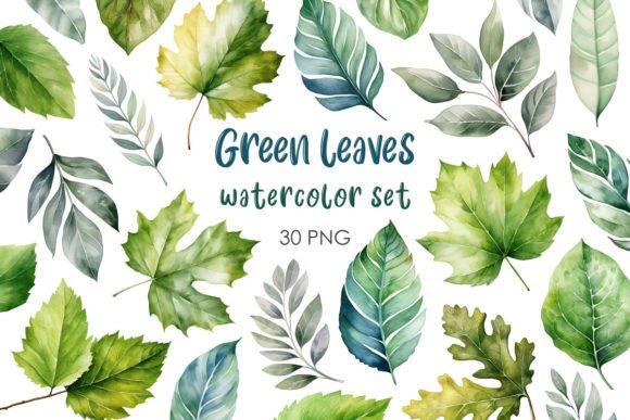 Watercolor Green Leaves PNG Clipart Set Illustration Illustrations Imprimables Par TanyaPrintDesign