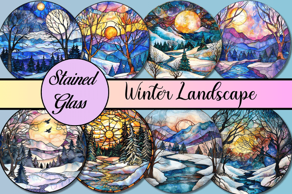 Winter Landscape Stained Glass Gráfico Fondos Por tshirtado