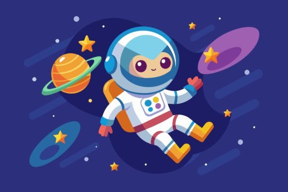 Astronaut Sky with on a Background Graphic Illustrations By Design Creativega