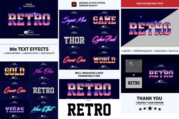 80S Editable Text Effect Graphic Layer Styles By mristudio
