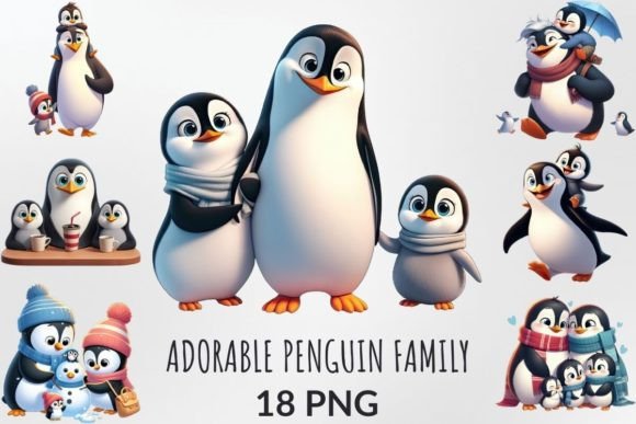 Adorable Penguin Family Sublimation Pack Graphic Illustrations By DigitalCreativeDen