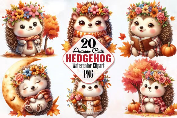 Autumn Cute Hedgehog Sublimation Clipart Graphic Illustrations By RobertsArt