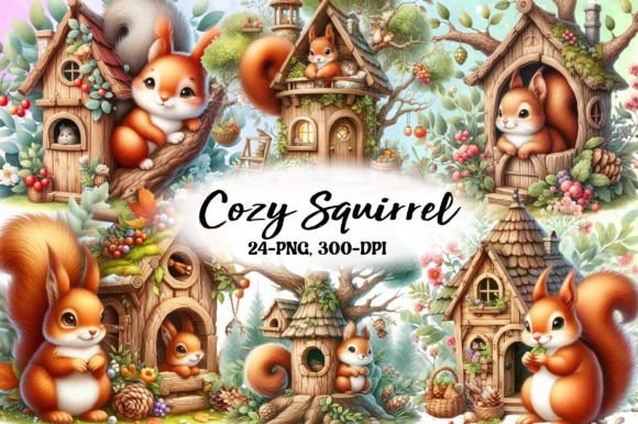 Cozy Squirrel Watercolor Clipart Graphic Illustrations By Creative Home