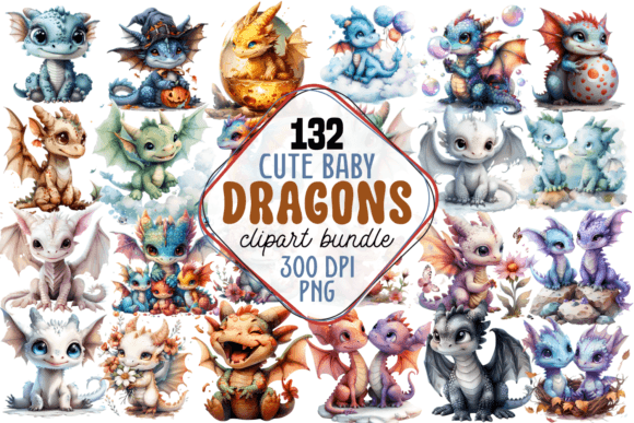 Cute Baby Dragons Clipart Bundle Graphic Illustrations By CraftArt