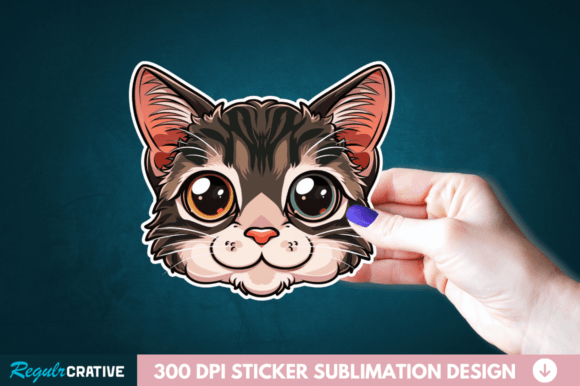 Cute Cat Face Sticker Clipart PNG Design Gráfico Ilustraciones Imprimibles Por Regulrcrative