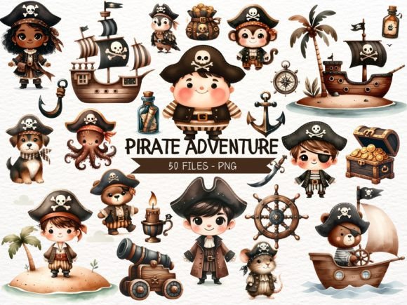 Cute Pirate Watercolor Clipart Bundle Graphic Illustrations By Nicolle's Colorful Art