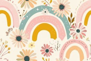 Cute Seamless Pattern with Rainbows and Illustration Modèles de Papier Par Sun Sublimation