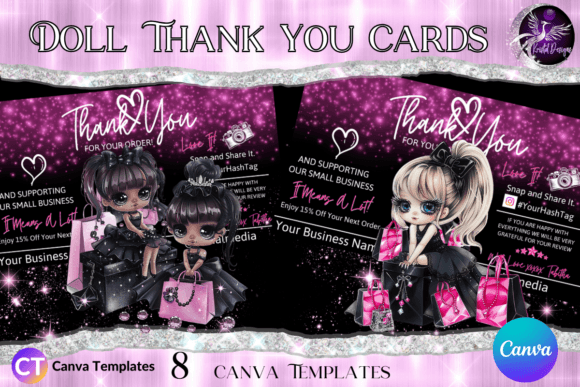 Doll Thank You Cards - Canva Graphic Print Templates By KristalDesigns