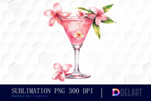 Pink Cocktail with Flowers Clipart  the Afbeelding Afdrukbare Illustraties Door DelArtCreation 1