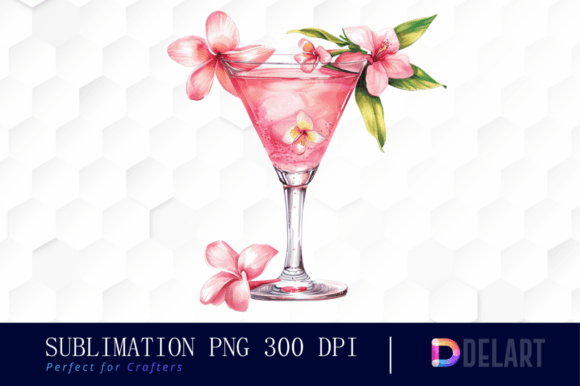 Pink Cocktail with Flowers Clipart  the Graphic Illustrations By DelArtCreation