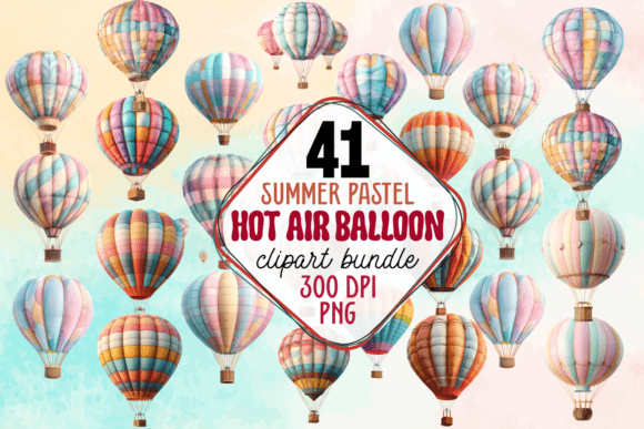 Summer Pastel Hot Air Balloon Clipart Grafik Druckbare Illustrationen Von CraftArt