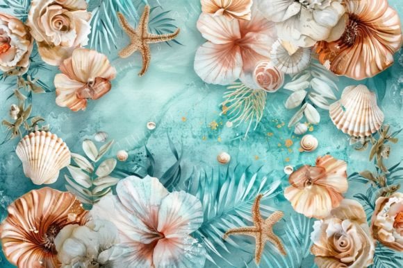 Variety of Flowers, Seashells, and Palm Gráfico Patrones de Papel Por Sun Sublimation