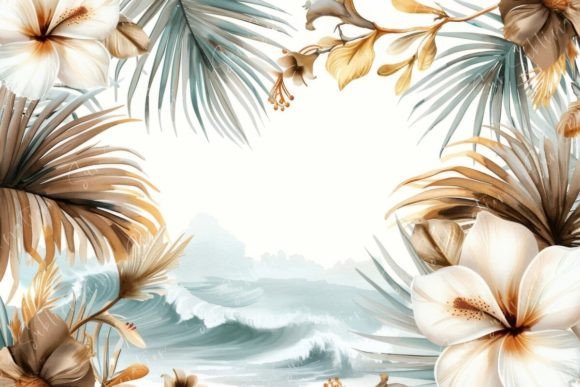 Watercolor Painting of Tropical Beach Graphic Patterns By Sun Sublimation